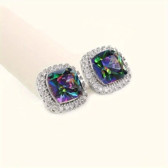 Beautiful Rainbow Topaz Earrings with CZ Accents - Picture 4 of 4